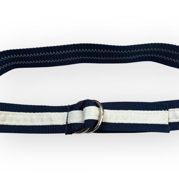 American VTG Y2K Blue and White Fabric Striped Belt with Metal Buckle - Picture 6 of 9